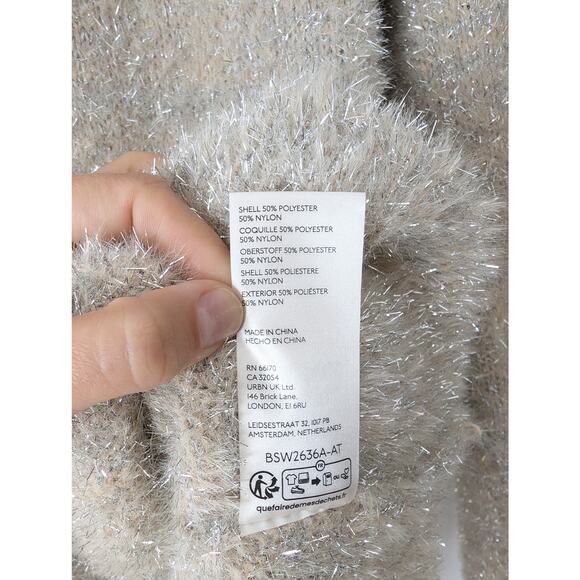 Anthropologie Taupe & Silver Crew Neck Tunic Holiday Sweater - Picture 5 of 5